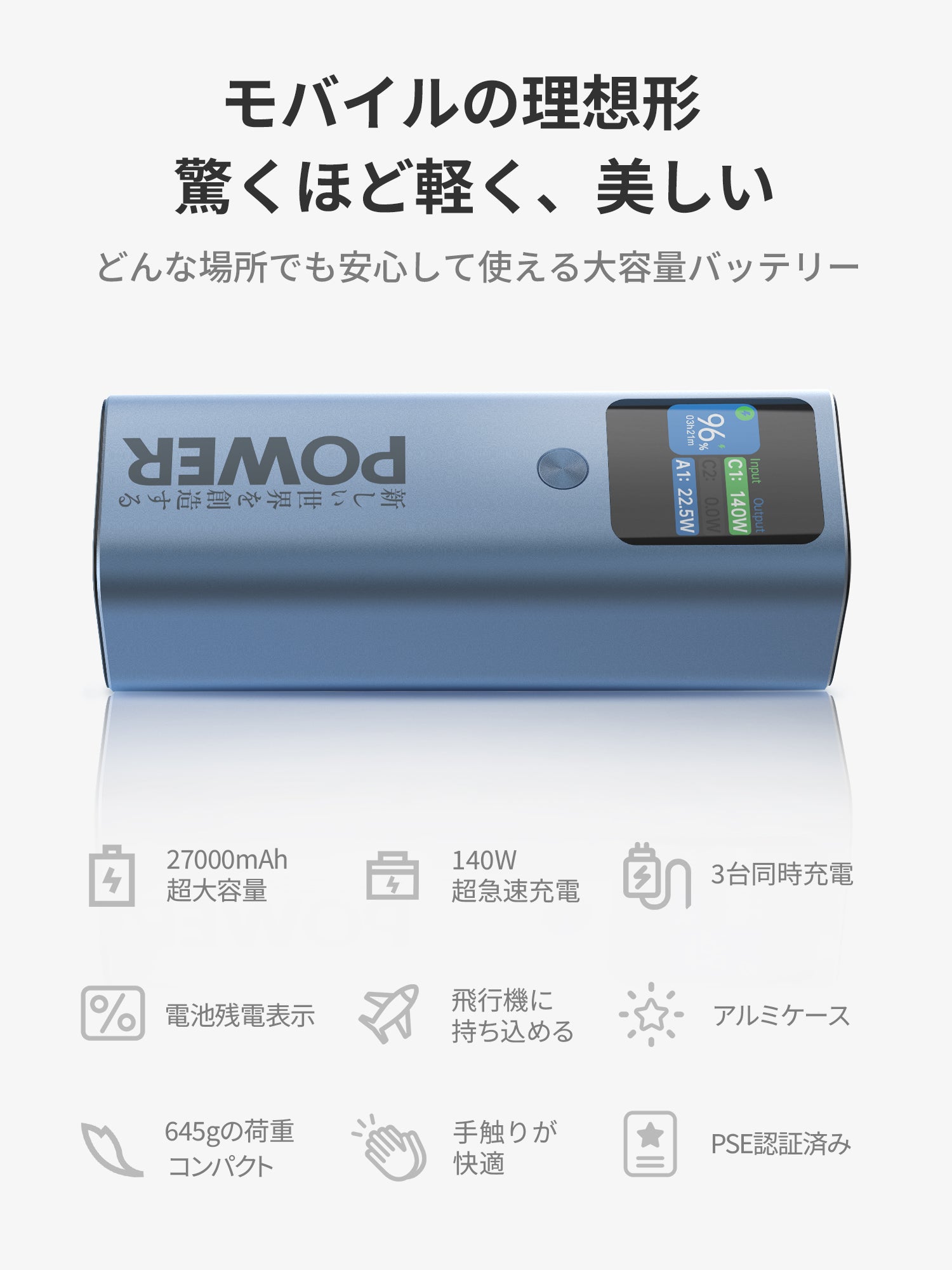 POWER X6 大容量 モバイルバッテリー ] 27000mAh 最大140W入出力 3