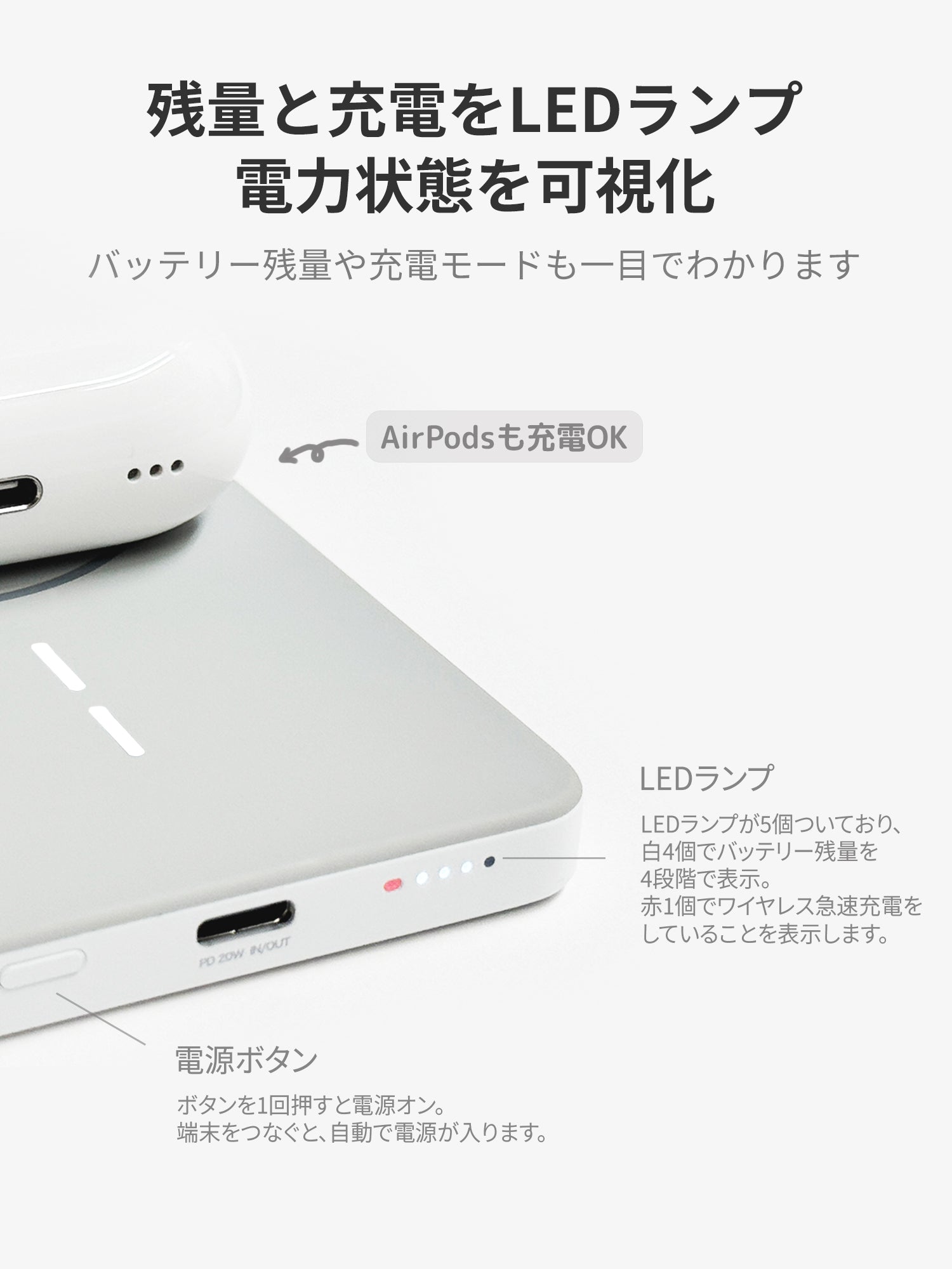 POWER X31】Qi2認証・MagSafe対応モバイルバッテリー 5000mAh 超軽量